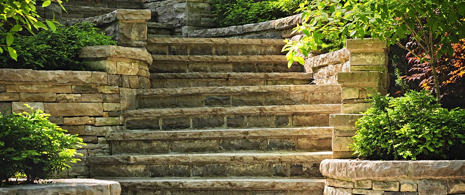 Natural stone steps built at a home in Ankeny, IA.